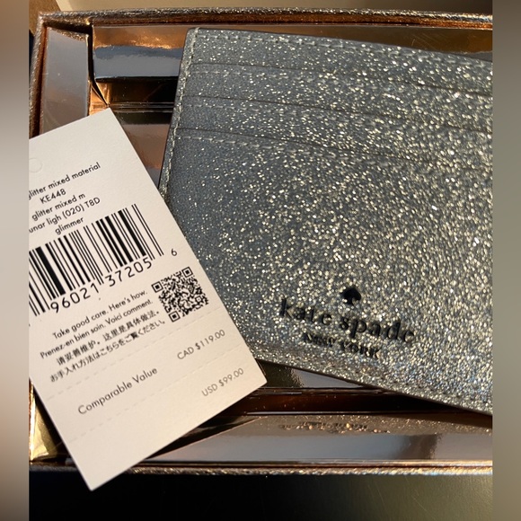 kate spade New w/Tags double sided Credit card case silver Glitter in gift box - Picture 4 of 11